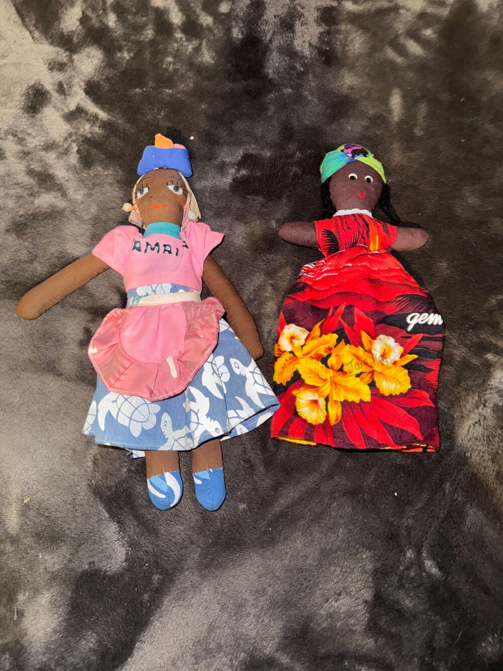 Handmade Cloth Doll Set of 2 Jamaica Souvenir Dolls Colorful Dresses